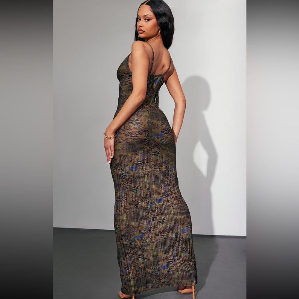Multi Leopard Plisse Strappy Maxi Dress